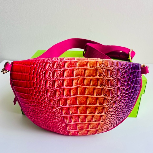 Vibrant Pink and Orange Faux Croc-Embossed Women's Bag Crossbody Shoulder - Picture 2 of 4